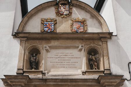 Luxembourg City,Luxembourg - May 19, 2019: Sign on The Ancien Hospice Saint-Jean (Saint Jean...