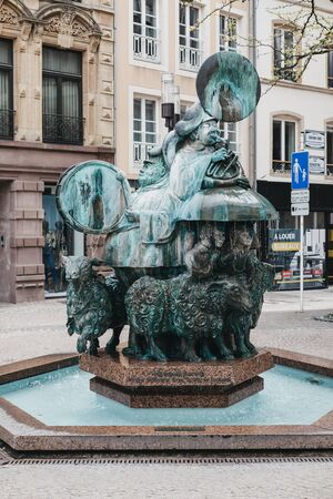 Luxembourg City, Luxembourg - May 19. 2019: HÃ¤mmelsmarsch fountain in Luxembourg City. Created by sculptor Wil Lofy in 1982, it represents a music band with sheep, accordeon player is a self portrait.のeditorial素材
