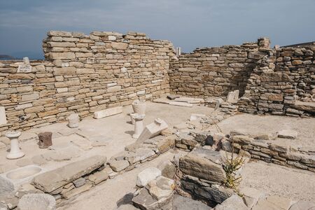 Ruins on the island of Delos, Greece, an archaeological site near Mykonos in the Aegean Sea Cyclades archipelago.の写真素材