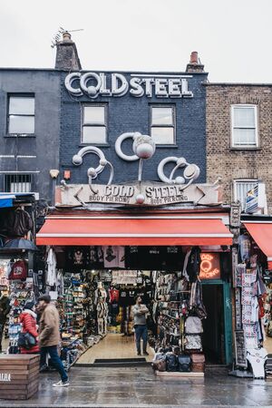 London, UK - November 26, 2019: Cold Steel shop in Camden Town, London, an area famed for its market and nightlife and popular with tourists, teenagers and punks.のeditorial素材