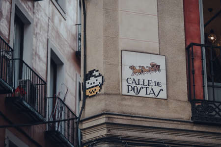 Madrid, Spain - January 26, 2020: Street name sign on Portas Street (のeditorial素材