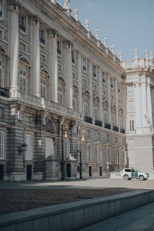 Madrid, Spain - January 26, 2020: Exterior of Amudena Cathedral (Catedral de la Almudena), a Catholic church and a seat of the Roman Catholic Archdiocese in Madrid, Spain.のeditorial素材