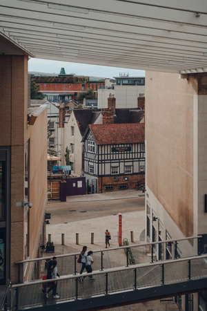 Oxford, UK - August 04, 2020: View of The Castle pub from The Westgate Centre, a major shopping...