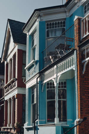 London, UK - August 20, 2020: Low angle view of traditional terraced houses in Crouch End, an area in North London traditionally favoured by creatives and families.のeditorial素材