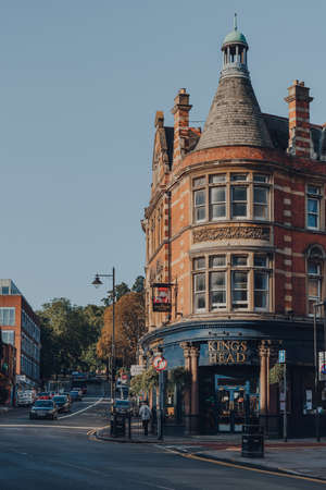 London, UK - August 20, 2020: View of The Kings Head, corner pub in Crouch End, an area in North London traditionally favoured by creatives and families.のeditorial素材