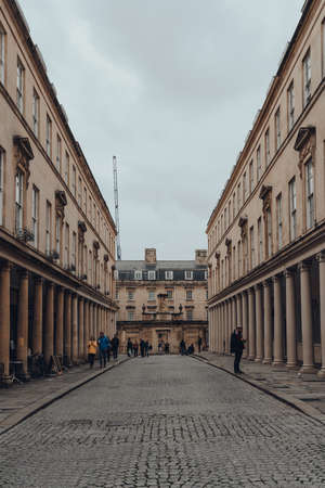 Bath, UK - October 04, 2020: View of Bath street in Bath, the largest city in the county of Somerset known for and named after its Roman-built baths.のeditorial素材