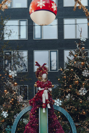 London, UK - December 5, 2020: Christmas decorations on St Christopher's Place, vibrant urban quarter featuring high-street and indie boutiques and restaurants.のeditorial素材