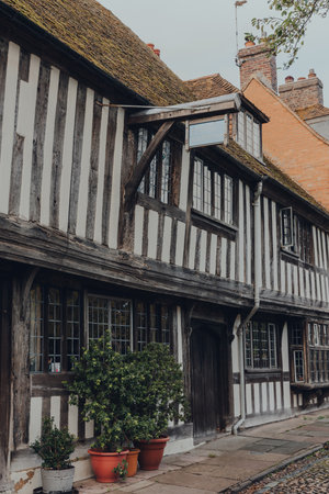 Rye, UK - October 10, 2020: Entrance of St Anthonys timber framed Tudor style building on the corner of Church Square in Rye, one of the best-preserved medieval towns in East Sussex, England.のeditorial素材