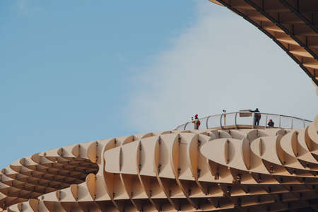 Seville, Spain - January 19, 2020: View of people on observation platform of Metropol Parasol, the largest wooden structure in the world, in La Encarnacion square Seville, Spain.のeditorial素材