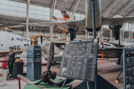 Brussels, Belgium - August 17, 2019: Squadron operations board among other exhibits inside The Royal Museum of the Armed Forces and Military History, famous military museum in Brussels.のeditorial素材