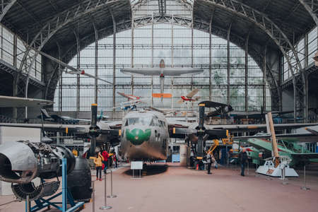 Brussels, Belgium - August 17, 2019: Fairchild C-119G and variety of military aircrafts in The Royal Museum of the Armed Forces and Military History, famous military museum in Brussels.のeditorial素材