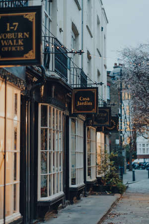 London, UK - January 01, 2022: Sign outside Casa Jardim cafe and food shop in Bloomsbury, an area of London famous for the British Museum, tree-lined squares and Georgian townhouses, selective focus.のeditorial素材