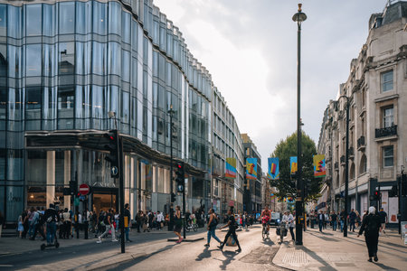 London, UK - September 1, 2022: People on New Oxford Street, one of the most famous shopping streets in London.のeditorial素材