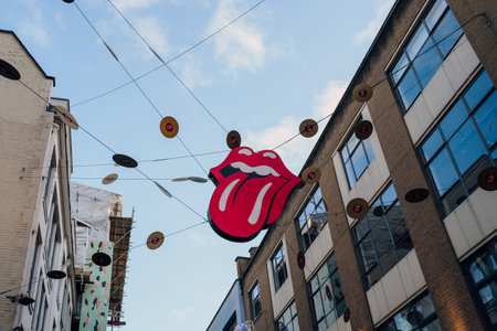 London, UK - December 26, 2022: Rolling Stones Hot Lips Christmas decoration on Carnaby Street, a...