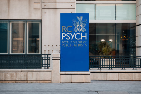 London, UK - February 09, 2023: Sign at the entrance to The Royal College of Psychiatrists, the main professional organisation of psychiatrists in the United Kingdom.のeditorial素材