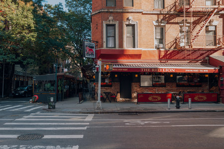 New York, USA - November 21, 2022: View of The Red Lion pub in the heart of the West Village, a charming area of Manhattan famous for its shops and restaurants.のeditorial素材