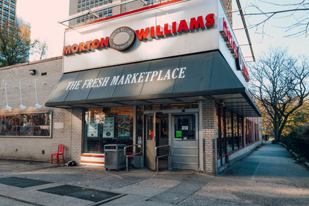 New York, USA - November 2021, 2022: Morton Williams store in Nolita. Morton Williams is a family-owned and operated food retailer with sixteen stores in the New York City Metropolitan area.のeditorial素材