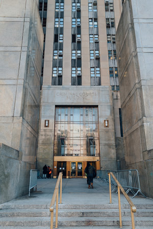 New York, USA - November 21, 2022: Entrance of the Criminal Courts Buildings in Manhattan. The seventeen-story Art Deco courthouse was designed by Wiley Corbett and Charles B. Meyers.のeditorial素材