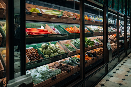 London, UK - February 21, 2023: Fruits and vegetables on sale at the food hall inside Harrods, a famous department store located on Brompton Road in Knightsbridge, London.のeditorial素材
