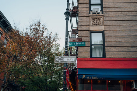 November 23, 2022 - New York, USA: Larry Selman Way street name sign by Bedford Street sign. Named The Collector of Bedford Street, Larry was known for his fundraising efforts.のeditorial素材
