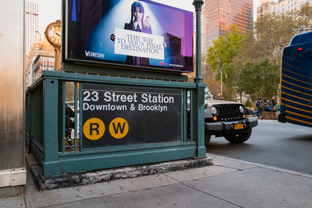 November 23, 2022 - New York, USA: Entrance to 23rd Street subway station in New York, USA. New York City Subway is one of the world's oldest public transit systems.のeditorial素材