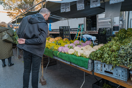 November 23, 2022 - New York, USA: Vegetables on sale at Grow NYC Union Square Greenmarket, a year-round farmers market with various farm and small batch food producers.のeditorial素材