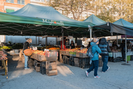 November 23, 2022 - New York, USA: Migliorelli stall at the Grow NYC Union Square Greenmarket, a year-round farmer's market with various farm and small batch food producers.のeditorial素材