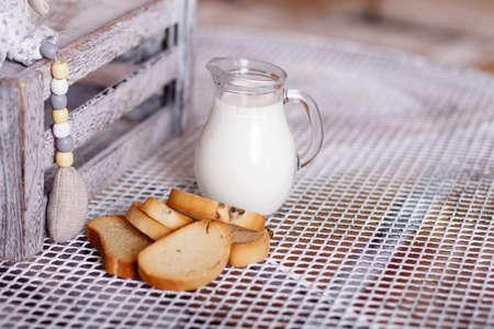 Milk and baguetteの写真素材