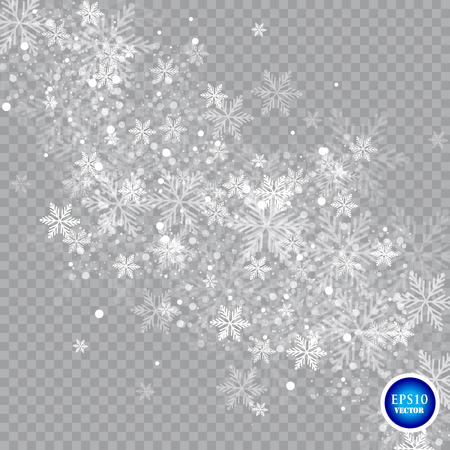 Falling vector snow effect isolated on transparent background with blurred bokeh.のイラスト素材