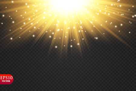 Transparent Golden Glow light effect. Star burst with sparkles. Eps 10.のイラスト素材