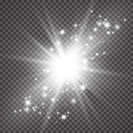 Glow light effect. Starburst with sparkles on transparent background. Vector illustration. Sun.Eps 10.のイラスト素材