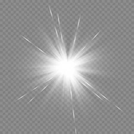 Vector transparent sunlight special lens flare light effect. Sun flash with rays and spotlightのイラスト素材