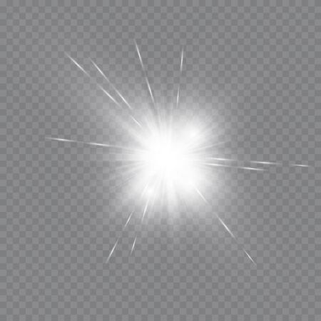 Vector transparent sunlight special lens flare light effect. Sun flash with rays and spotlight.のイラスト素材