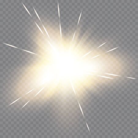 Vector transparent sunlight special lens flare light effect. Sun flash with rays and spotlight.のイラスト素材