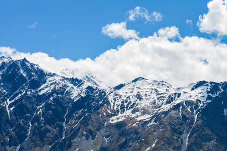 Snow-capped mountain peaks on a clear day, Georgiaの写真素材
