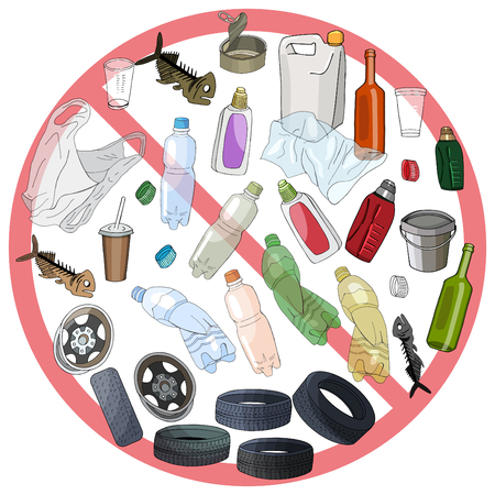 Different kinds of garbage. The concept of ecology and environmental protection.のイラスト素材