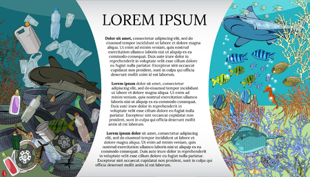 Template with different types of garbage and waste to the ocean.のイラスト素材