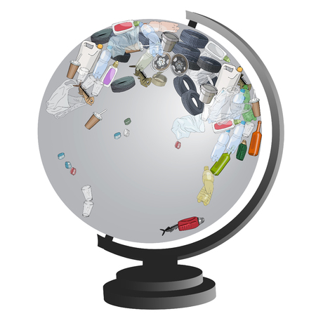 Globe with garbage and waste. Ecology concept.のイラスト素材