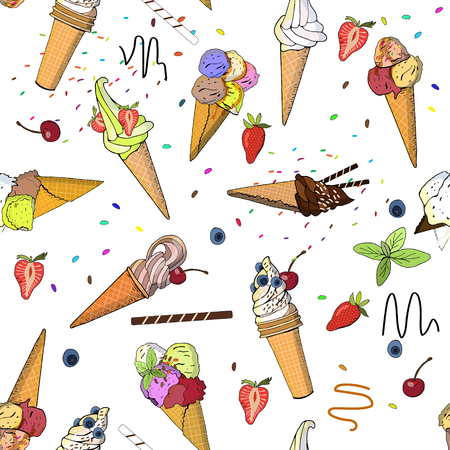 Seamless pattern with icecreams, buns and donuts.のイラスト素材