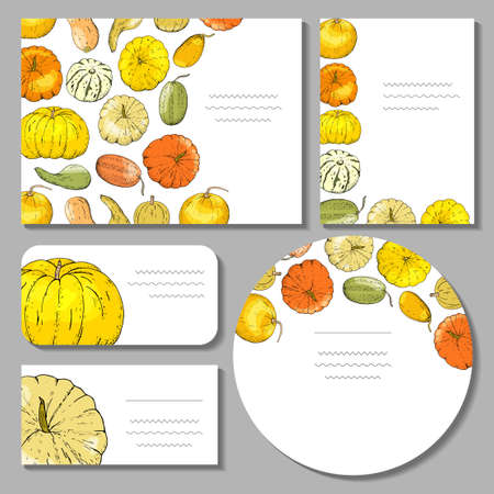 Set of templates whith pumpkins. Autumn elements for design, gift boxes, greeting cards, invitations, postersのイラスト素材