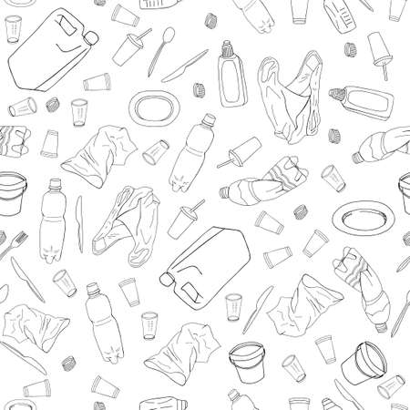 Environmental disaster of plastic debris in the ocean. The concept of ecology and World Cleanup Day.のイラスト素材