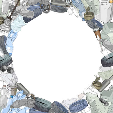 Environmental disaster of plastic debris in the ocean. The concept of ecology and World Cleanup Day.のイラスト素材