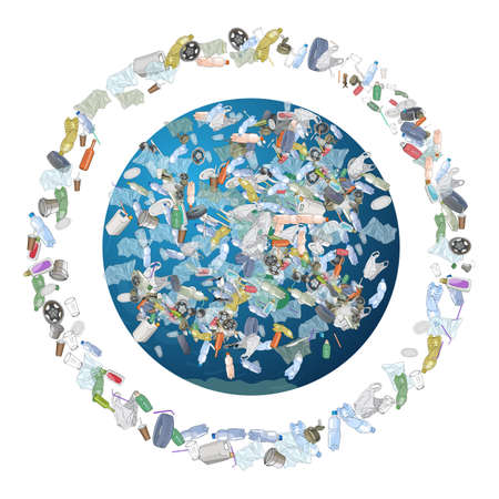 The problem of pollution of the planet. Space debris. The garbage, plastic, bags on the planet...