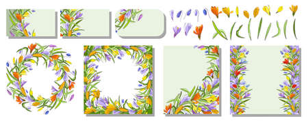 Set of vector had drawn floral templates. For romantic and easter design, announcements, greeting cards, posters, advertisementのイラスト素材