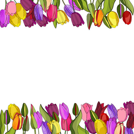 Flower template with tulips for design of invitations, cards, gift boxes.のイラスト素材