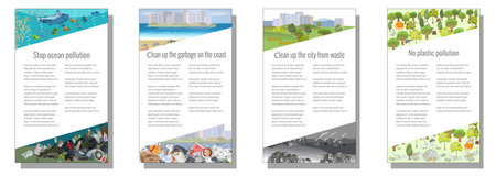 Trash and waste Environment pollution set. Different types of garbage. Vector hand drawn collection....