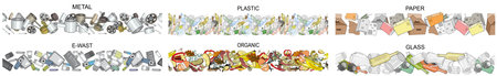 Set of seamless pattern with sorted garbage isolated on white background.のイラスト素材