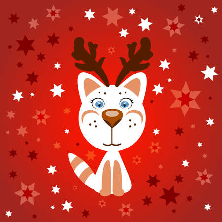 cute cartoon Christmas cat with hornsのイラスト素材