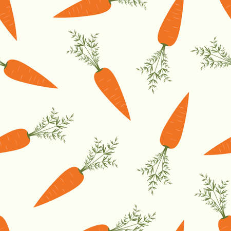 Seamless pattern with orange carrots on white background. Vegetable summer pattern, colorful print for design.のイラスト素材