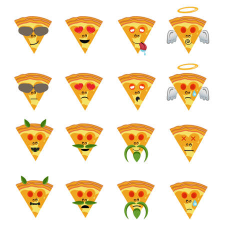 Emoticon vector illustration. Emoticon Pizza face on a white background. Different emotions collection.Fast food.のイラスト素材